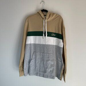 Lacoste Colorblock Hoodie T-Shirt Long Sleeve Tan/Gray/Green XL Logo